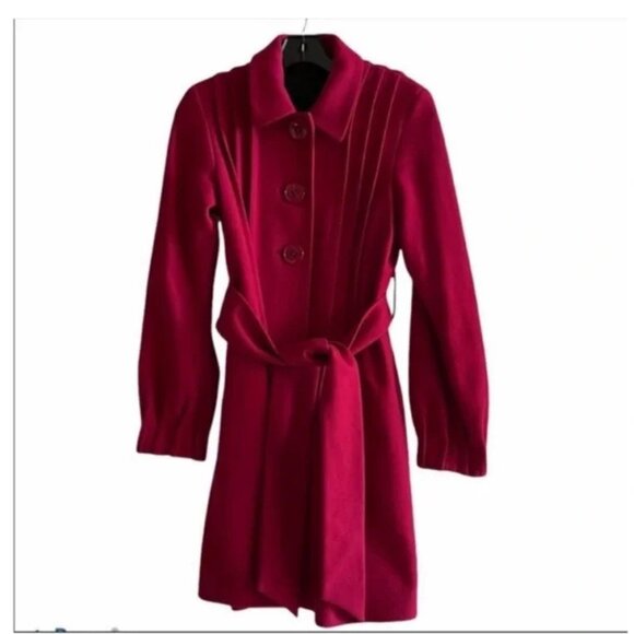 Theory Burgundy Panya Wool Blend Pleated Coat. Size Small. - Picture 4 of 9
